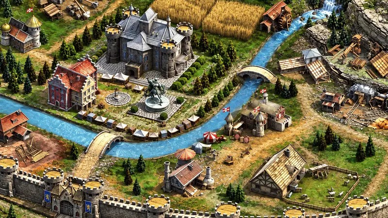 Burg mit Stadtmauer am Fluss aus KingsAge