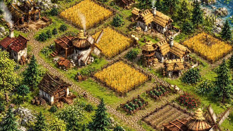 Siedlung mit Kornfeldern aus Die Siedler Online