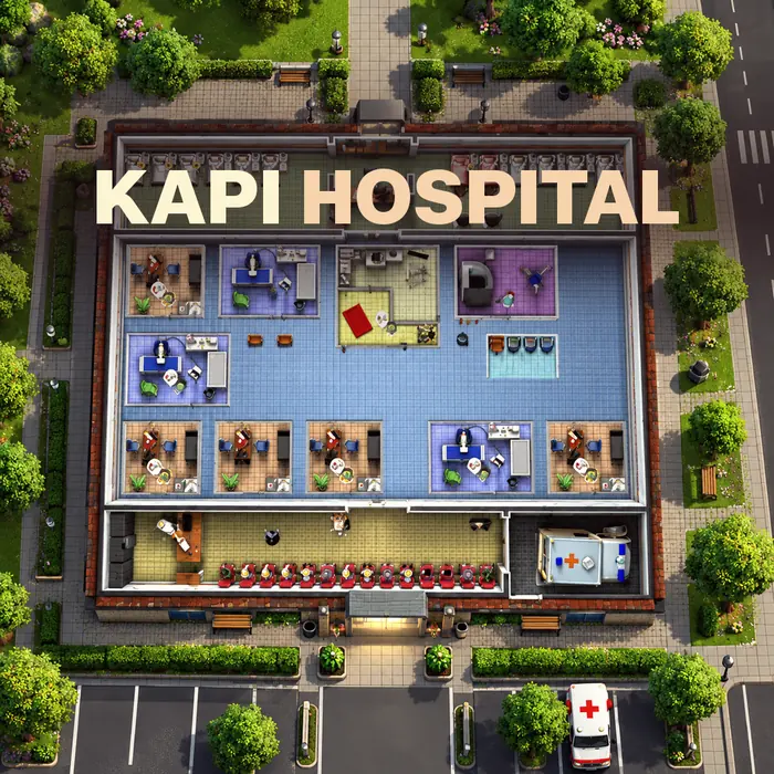 Klinik von oben mit Behandlungsräumen aus Kapi Hospital