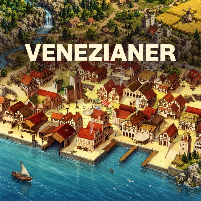 Hafenstadt mit Kontoren am Wasser aus Venezianer